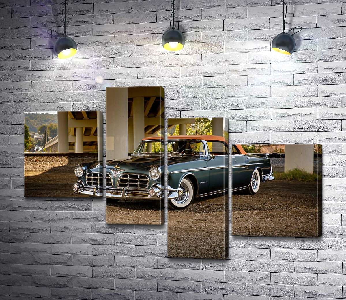 Модульная картина ArtPoster Темный автомобиль кабриолет Chrysler 1955 стоит в тени моста 130x89 см Модуль №20
Модульная картина ArtPoster Темный автомобиль кабриолет Chrysler 1955 стоит в тени моста 130x89 см Модуль №20