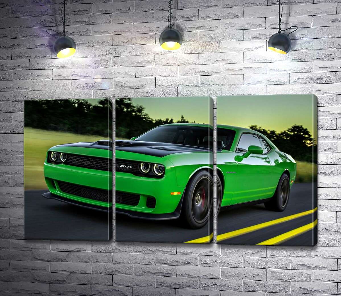 Модульная картина ArtPoster Сочно-зеленый автомобиль Dodge Challenger Hellcat несется по дороге 102x56 см Модуль №11
Модульная картина ArtPoster Сочно-зеленый автомобиль Dodge Challenger Hellcat несется по дороге 102x56 см Модуль №11