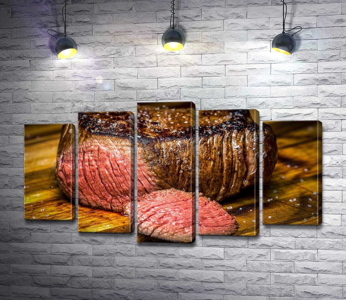 Модульная картина ArtPoster Сочный стейк на деревянной доске 130x74 см Модуль №26
Модульная картина ArtPoster Сочный стейк на деревянной доске 130x74 см Модуль №26