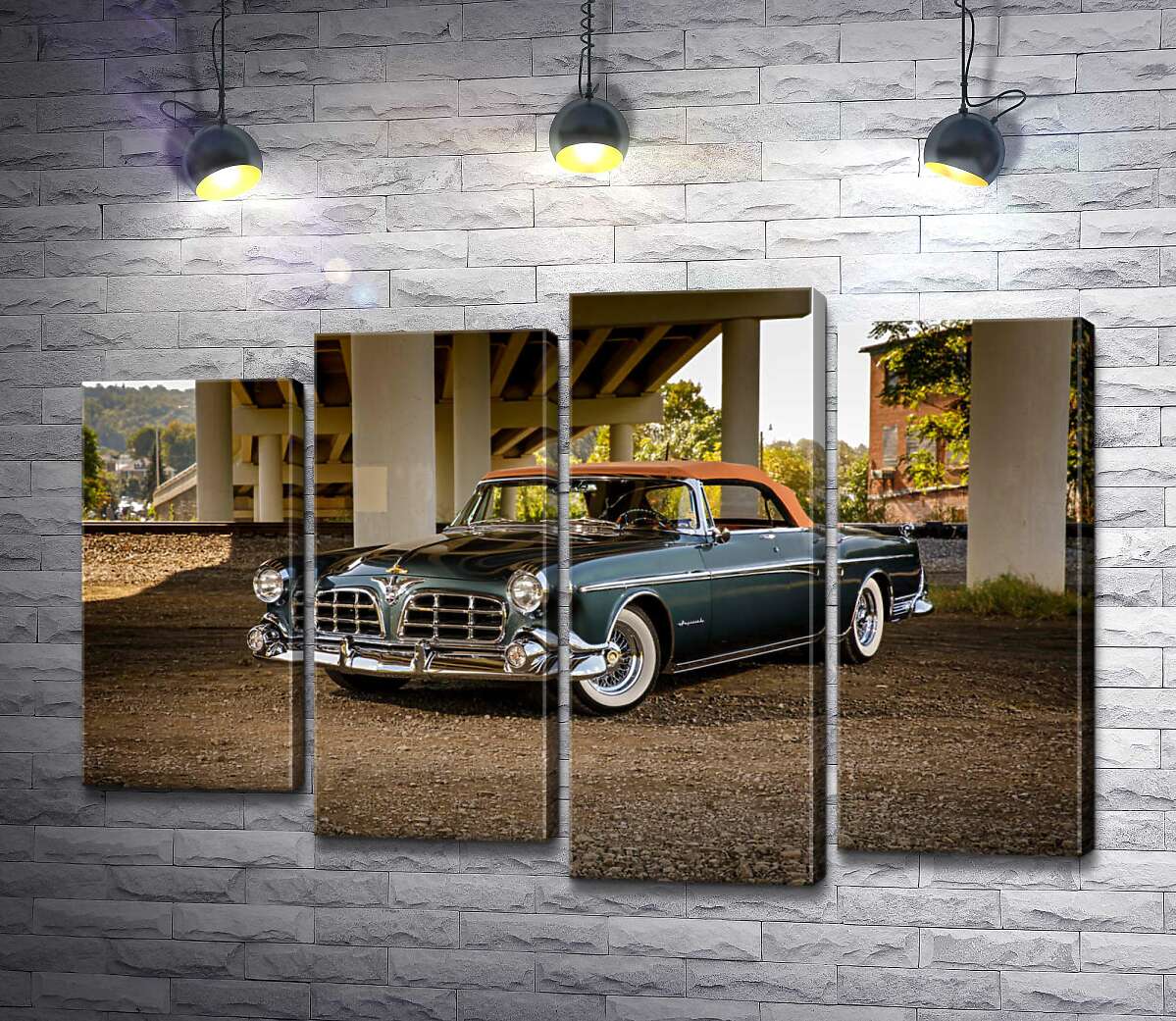 Модульная картина ArtPoster Темный автомобиль кабриолет Chrysler 1955 стоит в тени моста 132x89 см Модуль №21
Модульная картина ArtPoster Темный автомобиль кабриолет Chrysler 1955 стоит в тени моста 132x89 см Модуль №21