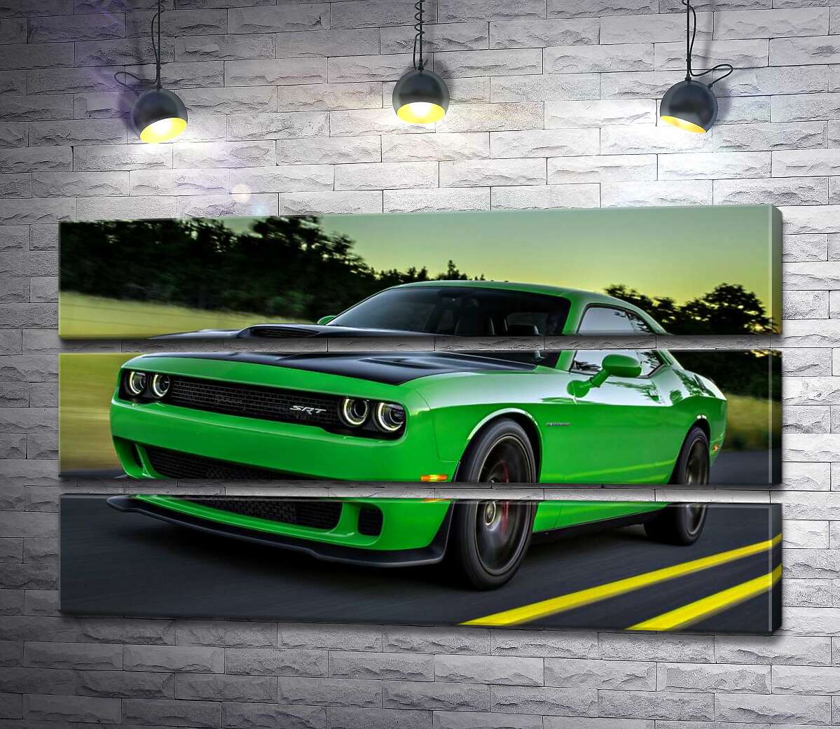 Модульная картина ArtPoster Сочно-зеленый автомобиль Dodge Challenger Hellcat несется по дороге 130x75 см Модуль №13
Модульная картина ArtPoster Сочно-зеленый автомобиль Dodge Challenger Hellcat несется по дороге 130x75 см Модуль №13