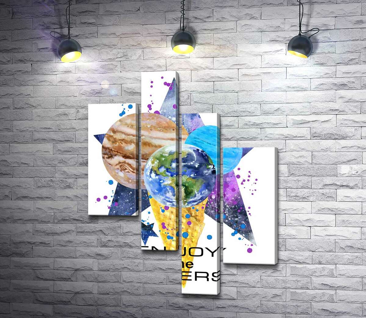 Модульная картина ArtPoster Три планеты в рожке мороженого на космическом фоне с надписью "enjoy the universe" 100x137 см Модуль №20
Модульная картина ArtPoster Три планеты в рожке мороженого на космическом фоне с надписью "enjoy the universe" 100x137 см Модуль №20