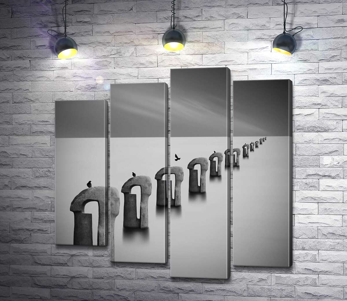 Модульная картина ArtPoster Черно-белая перспектива каменных статуй с птицами в тумане 132x131 см Модуль №21
Модульная картина ArtPoster Черно-белая перспектива каменных статуй с птицами в тумане 132x131 см Модуль №21