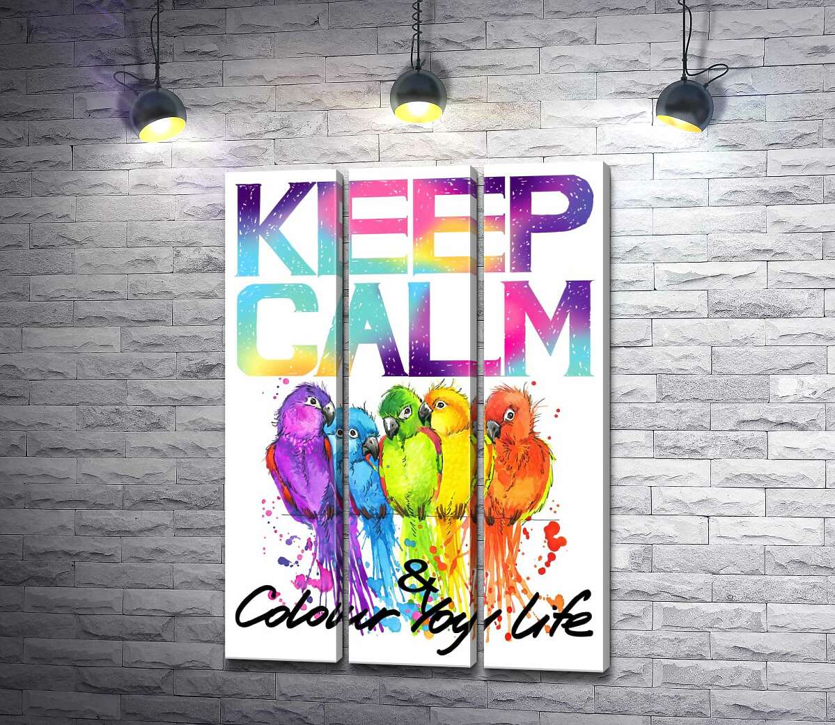 Модульная картина ArtPoster Яркое оперение попугаев среди надписи "keep calm and colour your life" 60x88 см Модуль №11
Модульная картина ArtPoster Яркое оперение попугаев среди надписи "keep calm and colour your life" 60x88 см Модуль №11