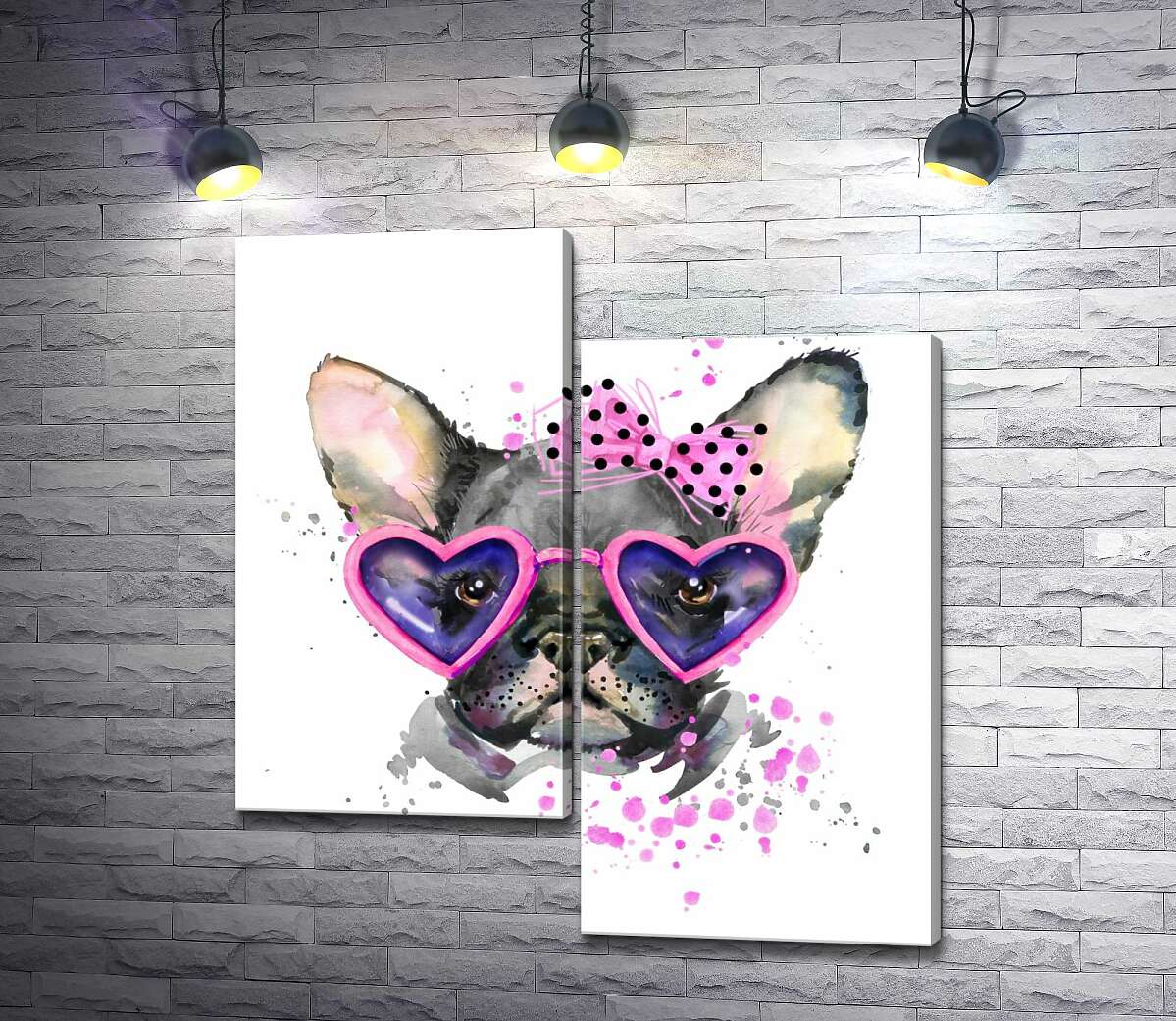 Модульная картина ArtPoster Черный французский бульдог с розовым бантом на голове и в очках-сердечках 130x143 см Модуль №5
Модульная картина ArtPoster Черный французский бульдог с розовым бантом на голове и в очках-сердечках 130x143 см Модуль №5
