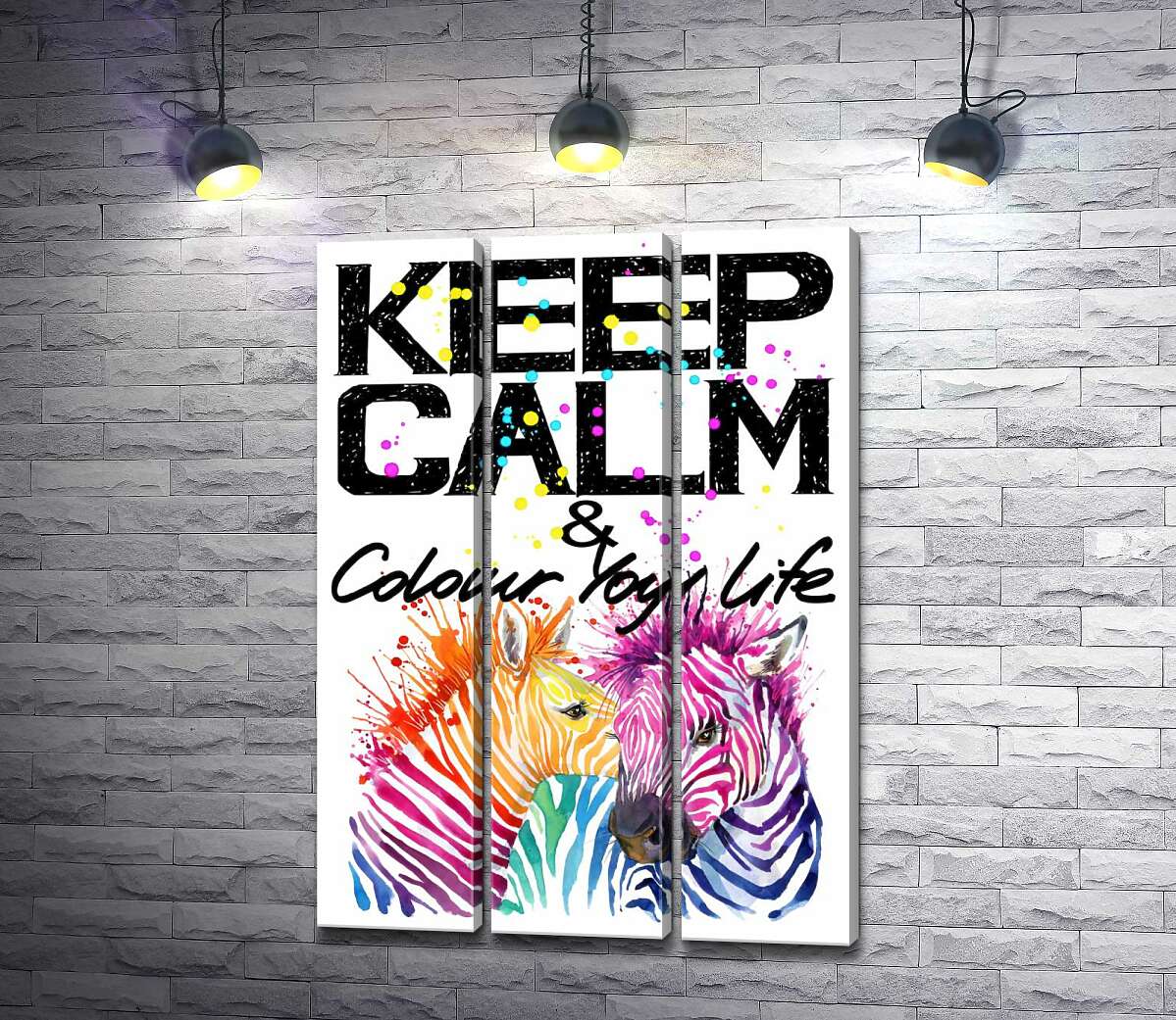 Модульная картина ArtPoster Цветные полоски зебр под надписью "keep calm and colour your life" 132x190 см Модуль №11
Модульная картина ArtPoster Цветные полоски зебр под надписью "keep calm and colour your life" 132x190 см Модуль №11