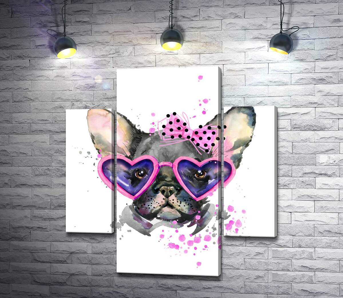 Модульная картина ArtPoster Черный французский бульдог с розовым бантом на голове и в очках-сердечках 131x144 см Модуль №7
Модульная картина ArtPoster Черный французский бульдог с розовым бантом на голове и в очках-сердечках 131x144 см Модуль №7
