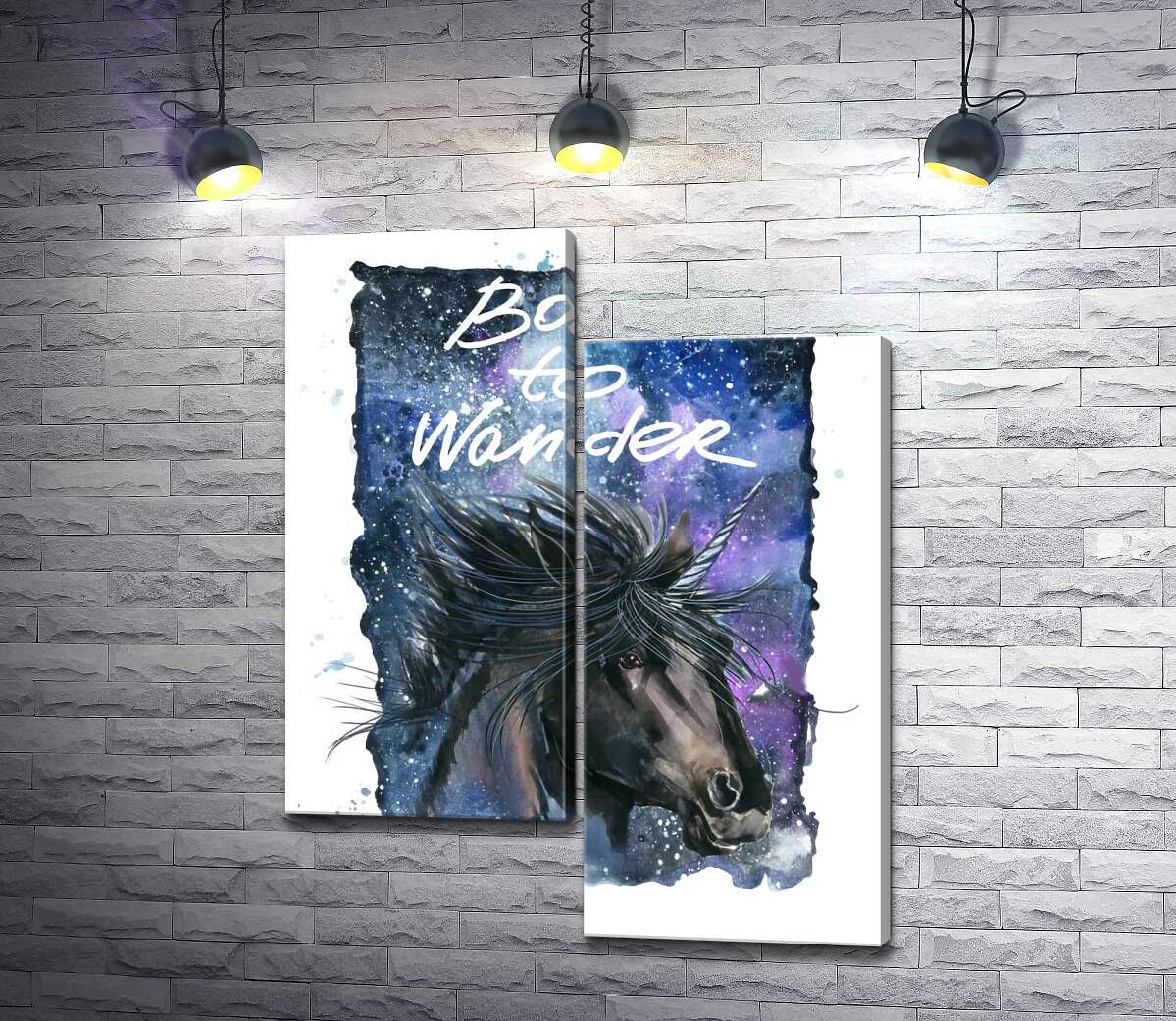 Модульная картина ArtPoster Черный единорог на космическом фоне с надписью "born to wander" 100x129 см Модуль №5
Модульная картина ArtPoster Черный единорог на космическом фоне с надписью "born to wander" 100x129 см Модуль №5