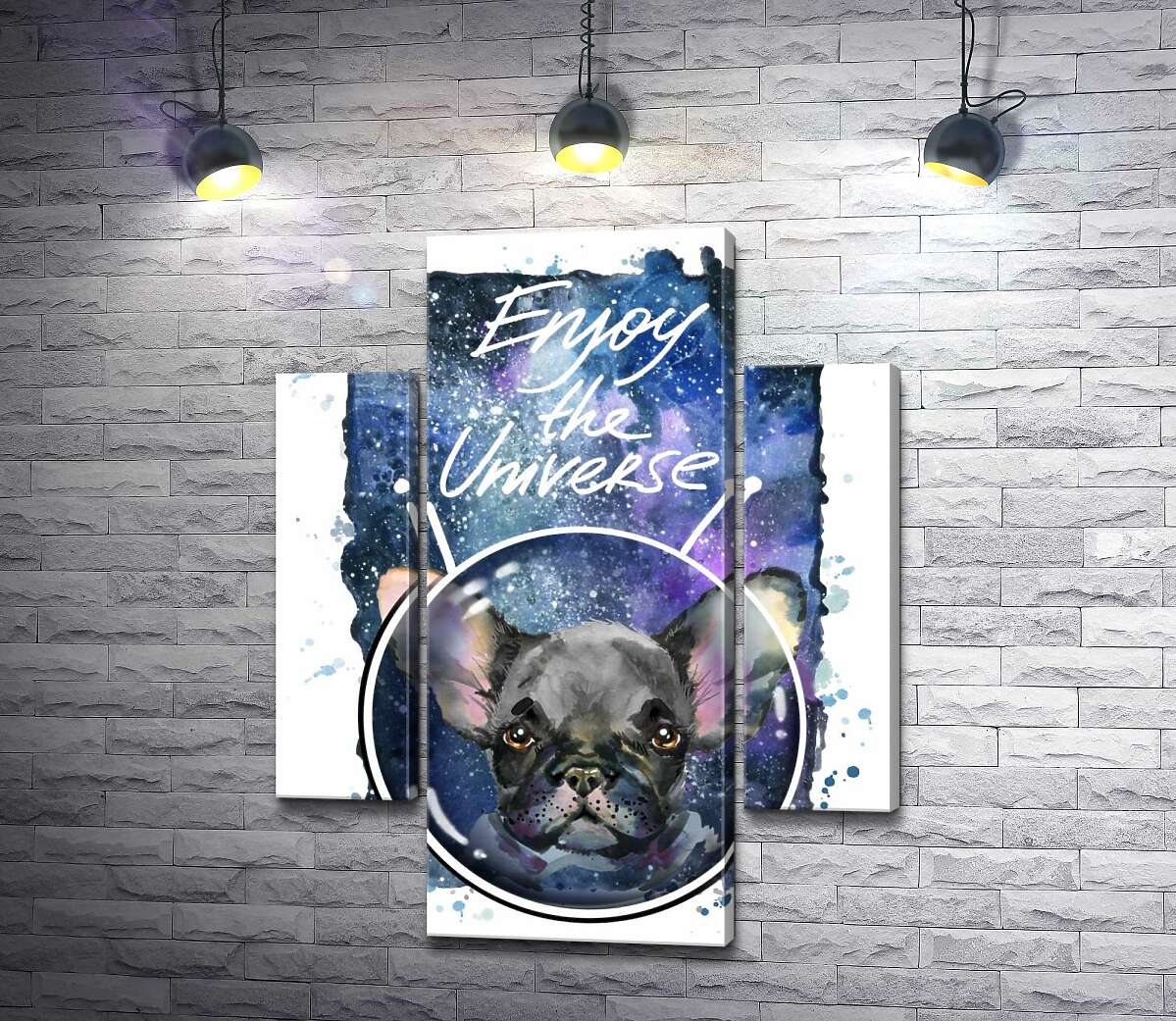 Модульная картина ArtPoster Черный французский бульдог среди космического пространства с надписью "Enjoy the Universe" 100x129 см Модуль №7
Модульная картина ArtPoster Черный французский бульдог среди космического пространства с надписью "Enjoy the Universe" 100x129 см Модуль №7