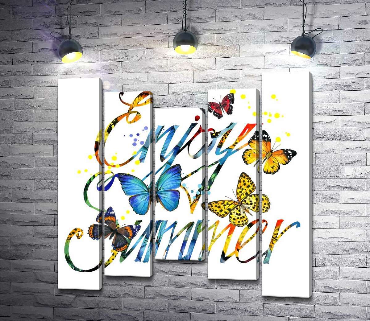 Модульная картина ArtPoster Яркие бабочки летают среди надписи "enjoy summer" 130x132 см Модуль №28
Модульная картина ArtPoster Яркие бабочки летают среди надписи "enjoy summer" 130x132 см Модуль №28