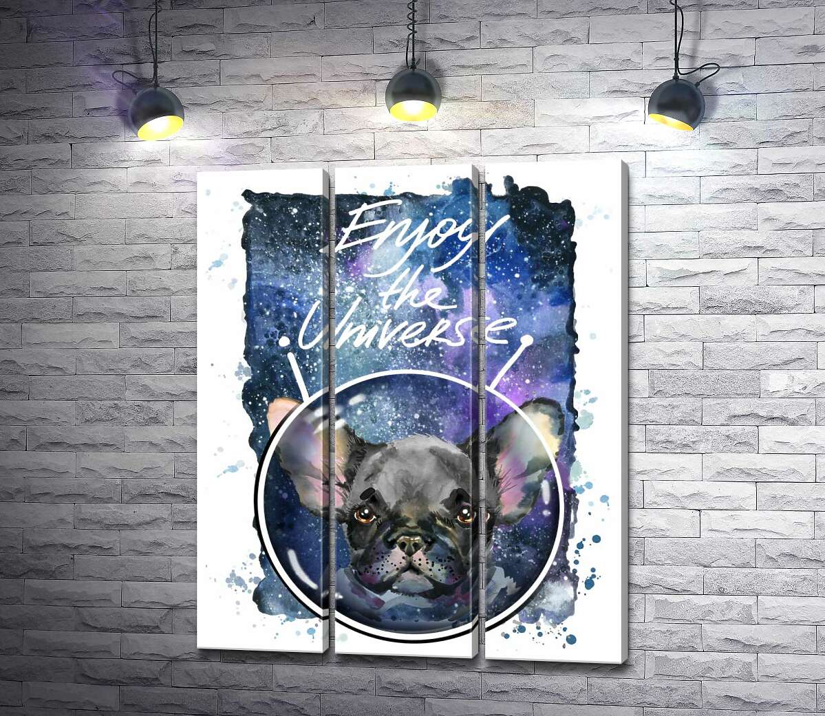 Модульная картина ArtPoster Черный французский бульдог среди космического пространства с надписью "Enjoy the Universe" 60x77 см Модуль №11
Модульная картина ArtPoster Черный французский бульдог среди космического пространства с надписью "Enjoy the Universe" 60x77 см Модуль №11