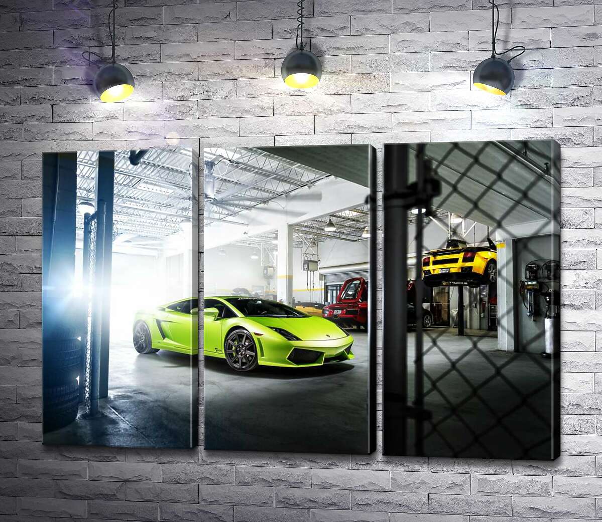 Модульная картина ArtPoster Яркий зеленый Ламборгини (Lamborghini Gallardo) стоит в тени гаража 102x67 см Модуль №11
Модульная картина ArtPoster Яркий зеленый Ламборгини (Lamborghini Gallardo) стоит в тени гаража 102x67 см Модуль №11
