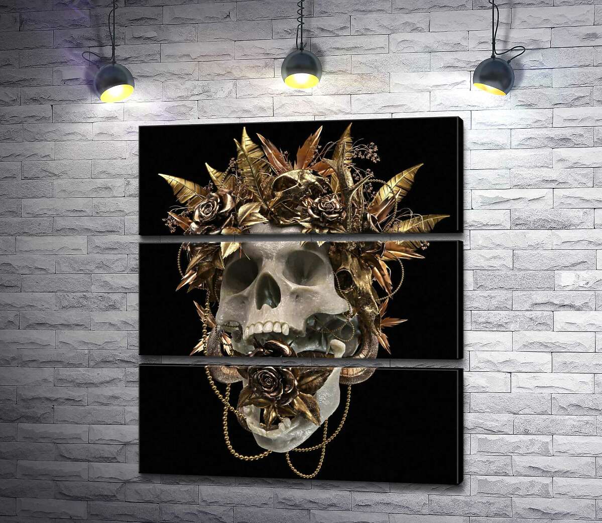 Модульная картина ArtPoster Человеческий череп в золотом венке из роз 100x111 см Модуль №13
Модульная картина ArtPoster Человеческий череп в золотом венке из роз 100x111 см Модуль №13