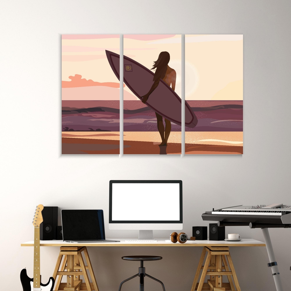 Картина на холсте Модульные Модульная картина Girl With A Surfboard At Sunset 3 картины 60х120 см.
Картина на холсте Модульные Модульная картина Girl With A Surfboard At Sunset 3 картины 60х120 см.