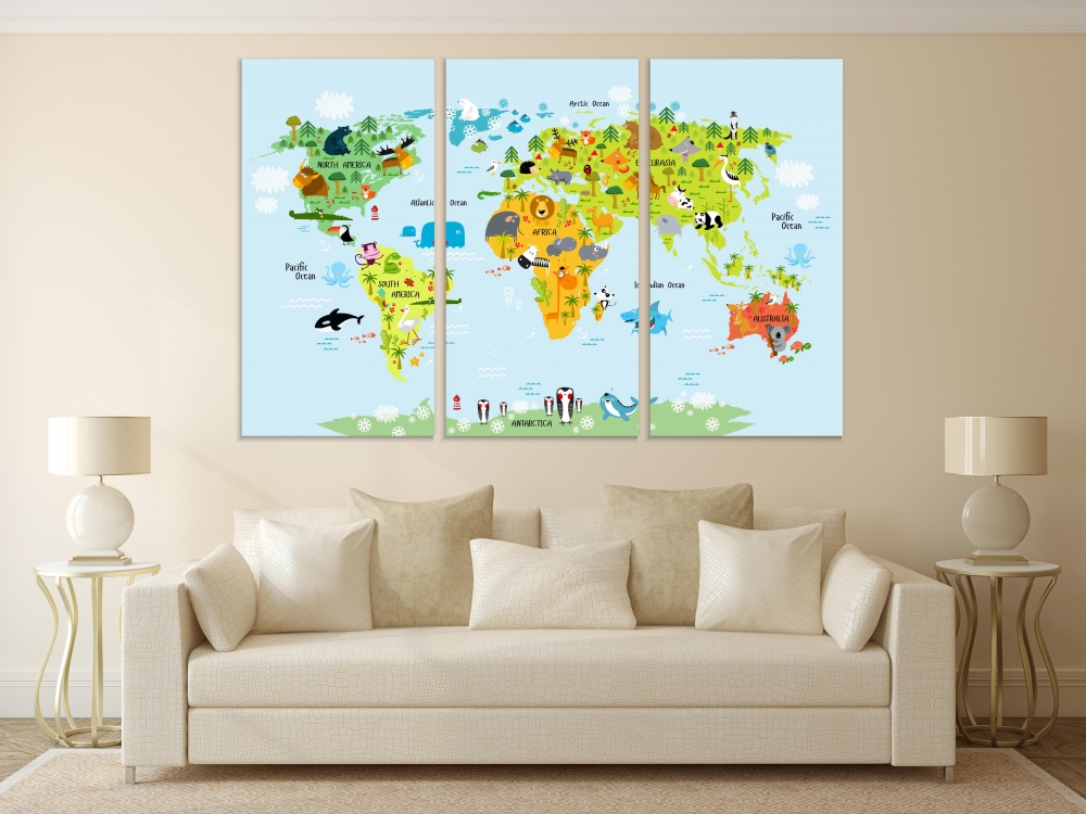 Картина на холсте Модульные Модульная картина World Map With Animals 3 картины 60х120 см.
Картина на холсте Модульные Модульная картина World Map With Animals 3 картины 60х120 см.