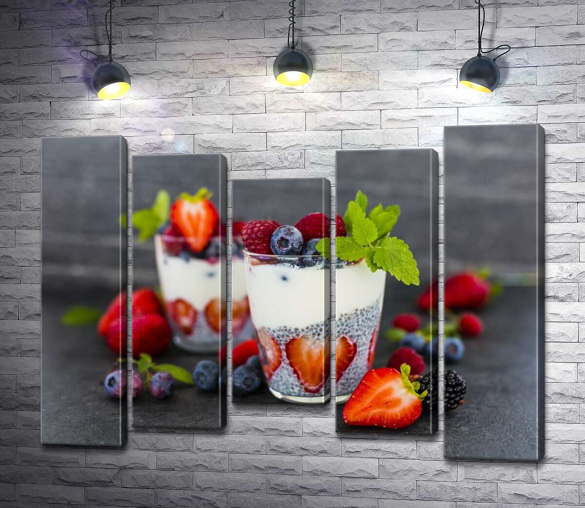 Модульная картина ArtPoster Вкусный чиа-пудинг с ягодами в прозрачных стаканах 130x99 см Модуль №28
Модульная картина ArtPoster Вкусный чиа-пудинг с ягодами в прозрачных стаканах 130x99 см Модуль №28