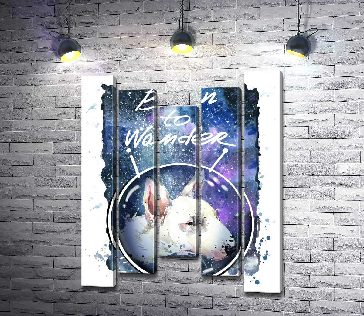 Модульная картина ArtPoster Белый бультерьер в шлеме космонавта под надписью "born to wander" 100x130 см Модуль №28
Модульная картина ArtPoster Белый бультерьер в шлеме космонавта под надписью "born to wander" 100x130 см Модуль №28