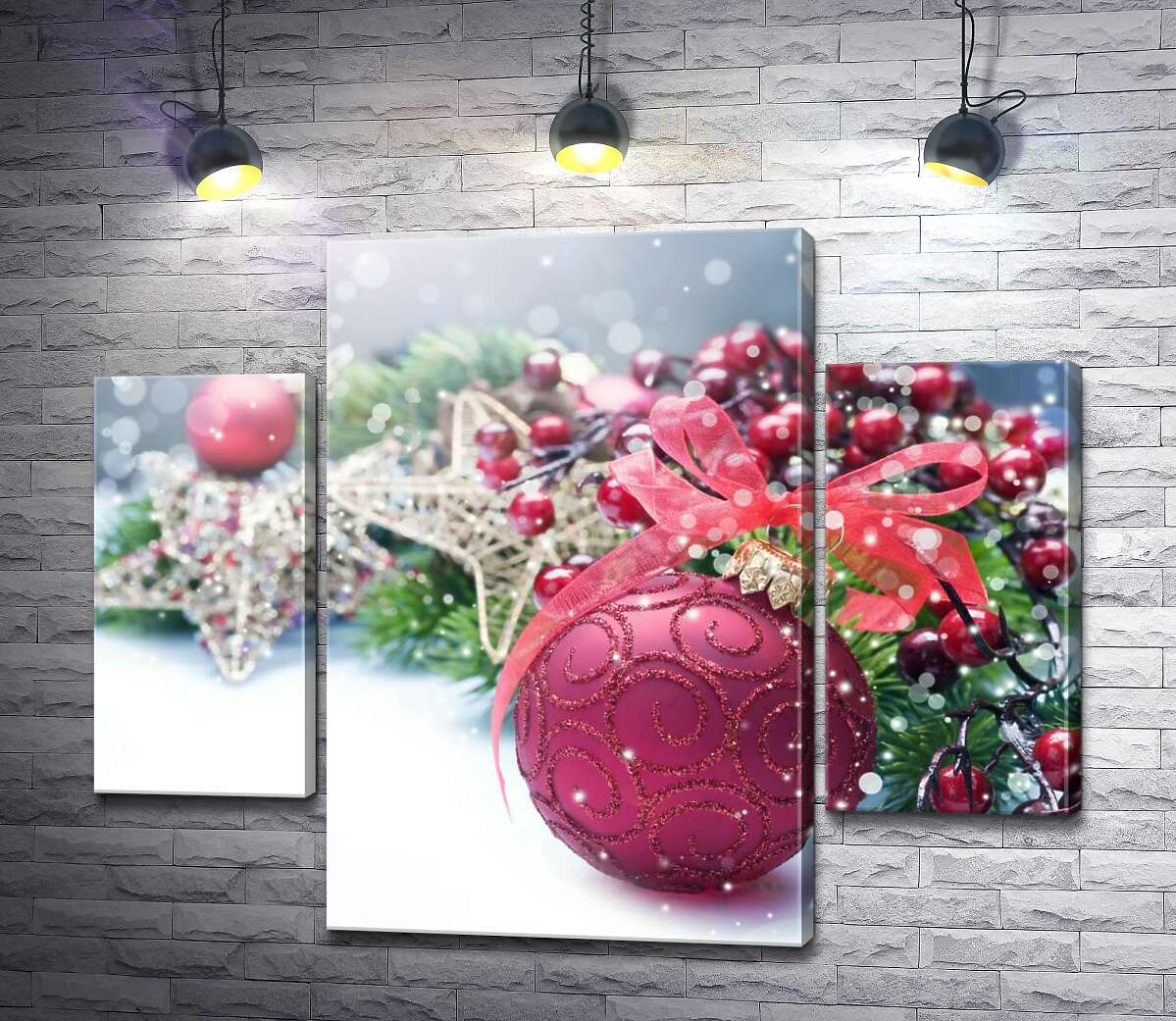 Модульная картина ArtPoster Блестящий красный цвет елочного шара на фоне ягод омелы и золота звезд 80x65 см Модуль №7
Модульная картина ArtPoster Блестящий красный цвет елочного шара на фоне ягод омелы и золота звезд 80x65 см Модуль №7