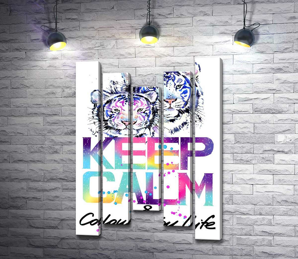 Модульная картина ArtPoster Белые тигры под надписью "keep calm and colour your life" 100x148 см Модуль №28
Модульная картина ArtPoster Белые тигры под надписью "keep calm and colour your life" 100x148 см Модуль №28