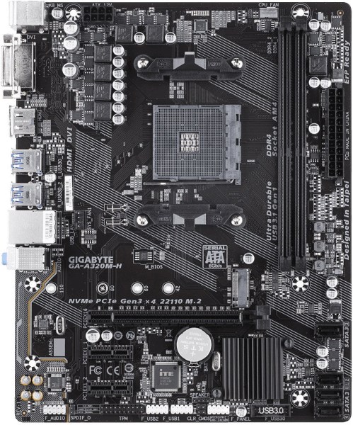Мат. плата MB GigaByte GA-A320M-H (A320/sAM4/2xDDR4 3200(OC)/1xPCIе x16/2xPCIе x1/1xM.2 port/4xSATA3/RAID 0,1,10/GLan/DVI, HDMI, 4xUSB3.1, 2xUSB2.0/Audio 7.1Ch/mATX)
Мат. плата MB GigaByte GA-A320M-H (A320/sAM4/2xDDR4 3200(OC)/1xPCIе x16/2xPCIе x1/1xM.2 port/4xSATA3/RAID 0,1,10/GLan/DVI, HDMI, 4xUSB3.1, 2xUSB2.0/Audio 7.1Ch/mATX)