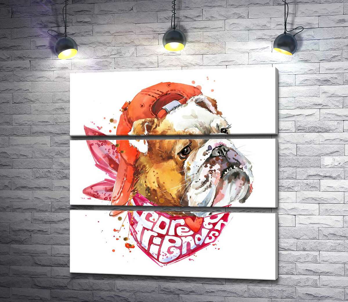 Модульная картина ArtPoster Английский бульдог в красной кепке и платке с надписью "forever friends" 100x102 см Модуль №13
Модульная картина ArtPoster Английский бульдог в красной кепке и платке с надписью "forever friends" 100x102 см Модуль №13