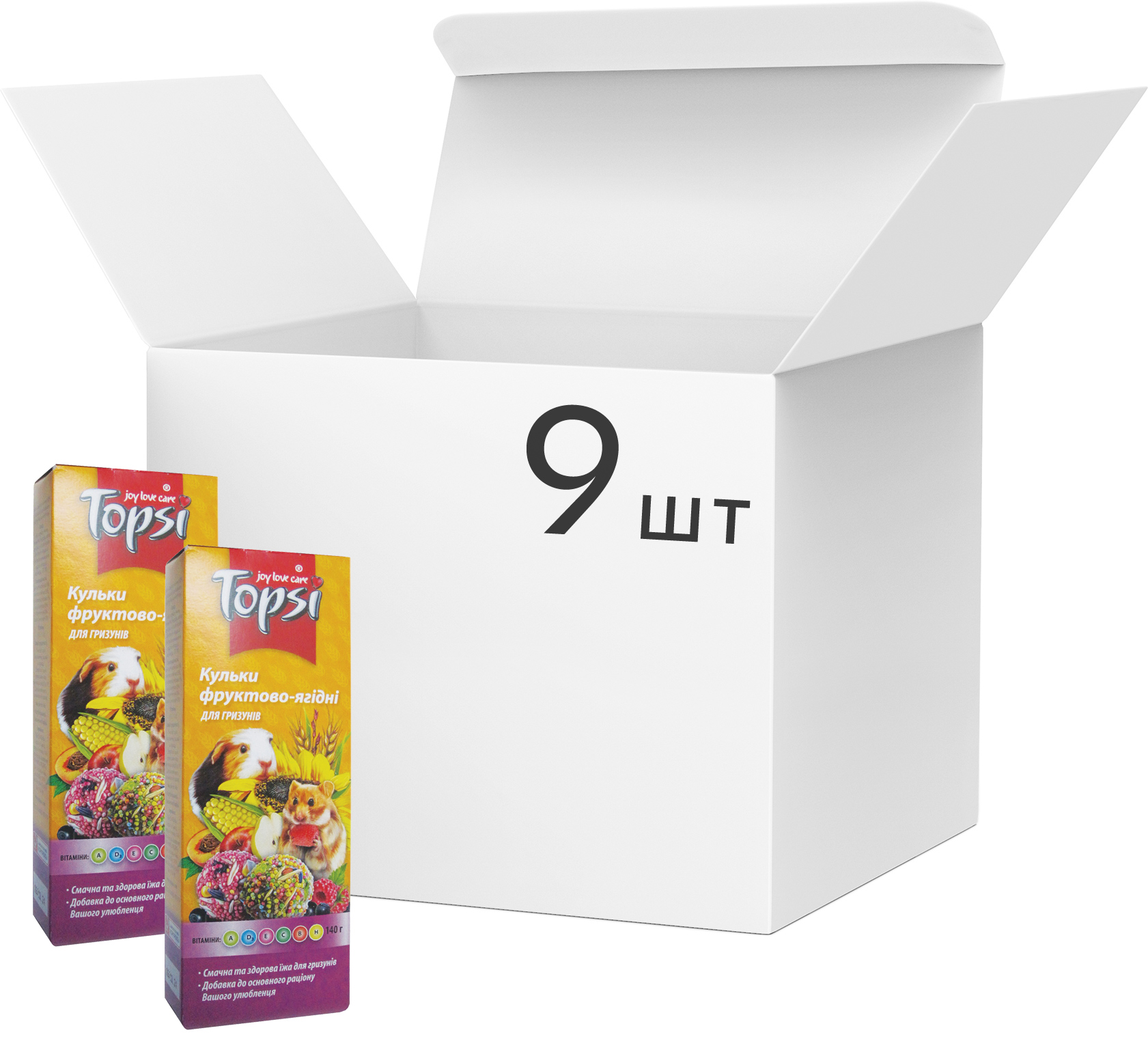 Упаковка корма для грызунов Topsi Колобки фруктово-ягодные 140 г 9 шт (14820122208701)
Упаковка корма для грызунов Topsi Колобки фруктово-ягодные 140 г 9 шт (14820122208701)