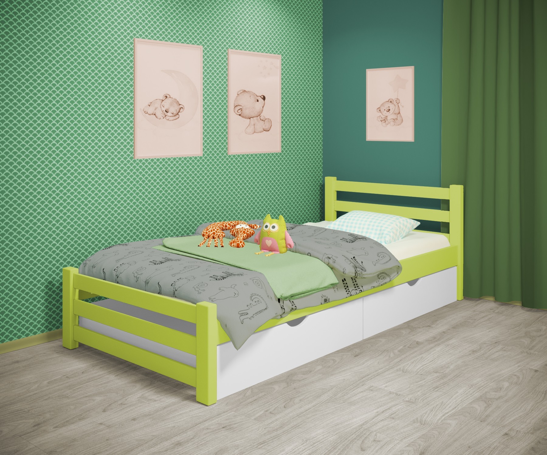 Кровать односпальная RainbowDream Ламия 70х140 см зеленый массив ольхи, с ящиками
Кровать односпальная RainbowDream Ламия 70х140 см зеленый массив ольхи, с ящиками