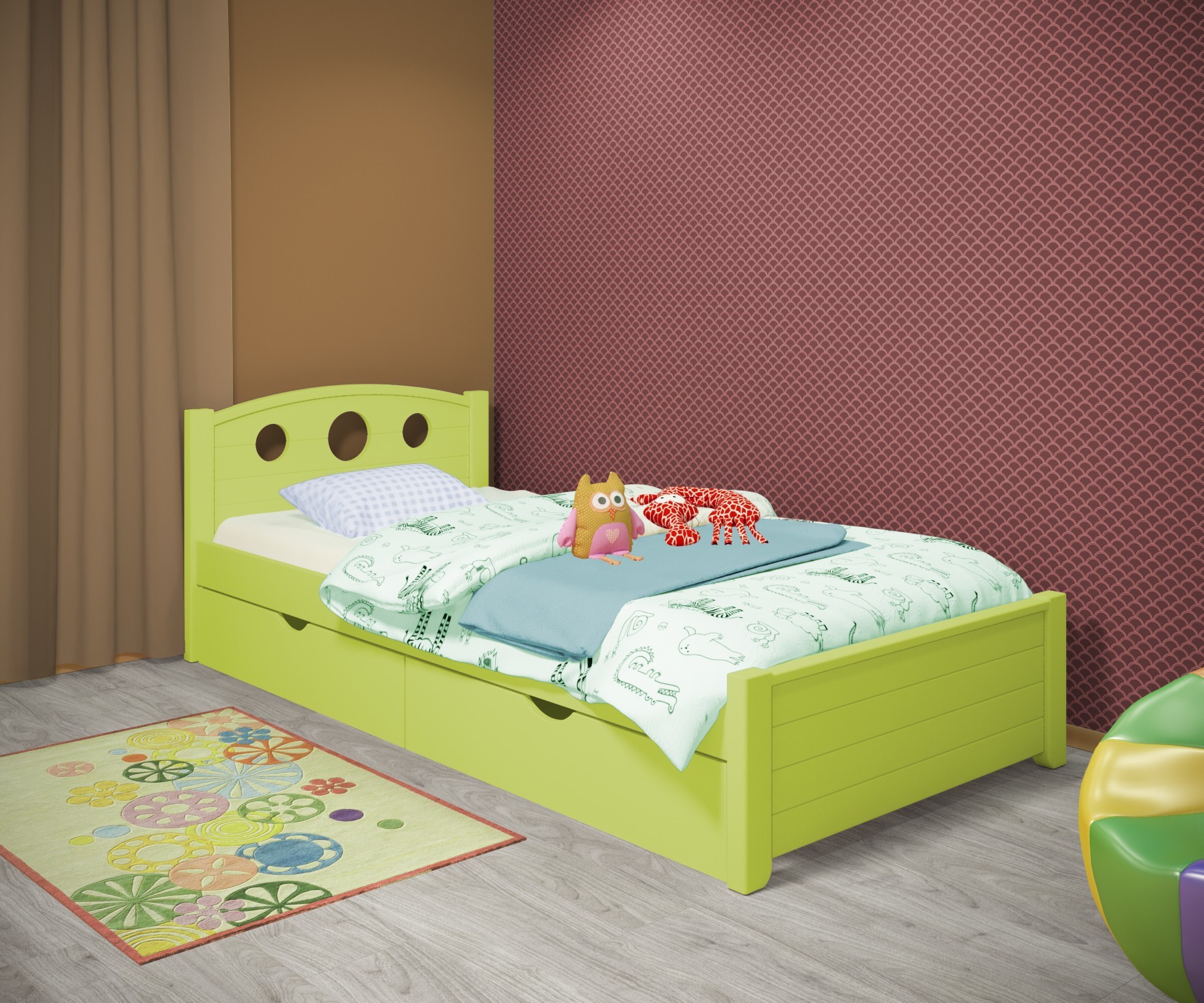 Кровать односпальная RainbowDream Окки 90х190 см зеленый массив ольхи, с ящиками
Кровать односпальная RainbowDream Окки 90х190 см зеленый массив ольхи, с ящиками