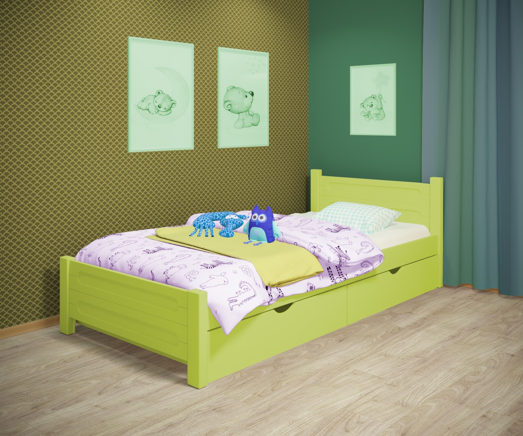 Кровать односпальная RainbowDream Йокка 80х160 см зеленый массив ольхи, с ящиками
Кровать односпальная RainbowDream Йокка 80х160 см зеленый массив ольхи, с ящиками