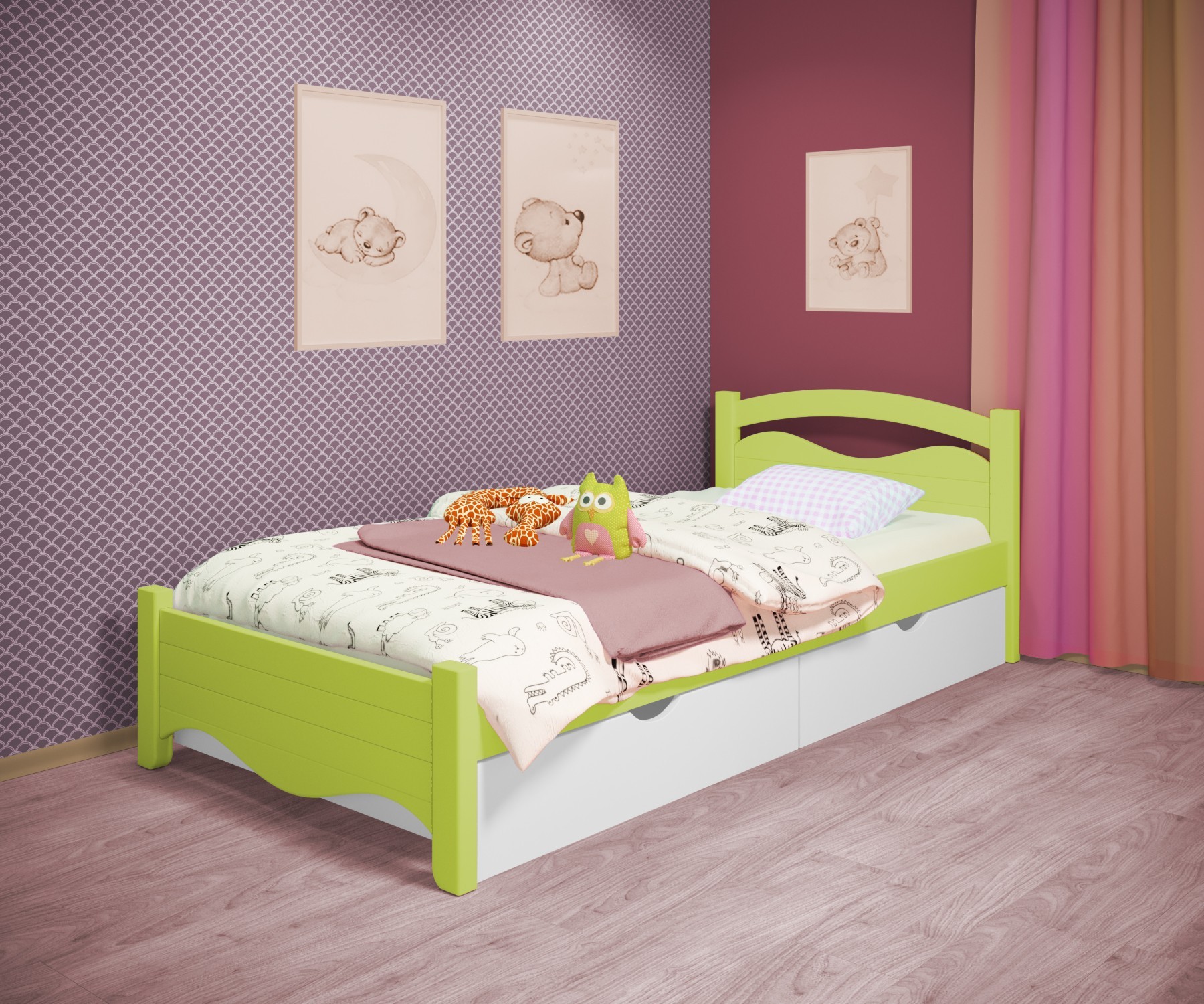 Кровать односпальная RainbowDream Фабертино 80х160 см зеленый массив ольхи, с ящиками
Кровать односпальная RainbowDream Фабертино 80х160 см зеленый массив ольхи, с ящиками