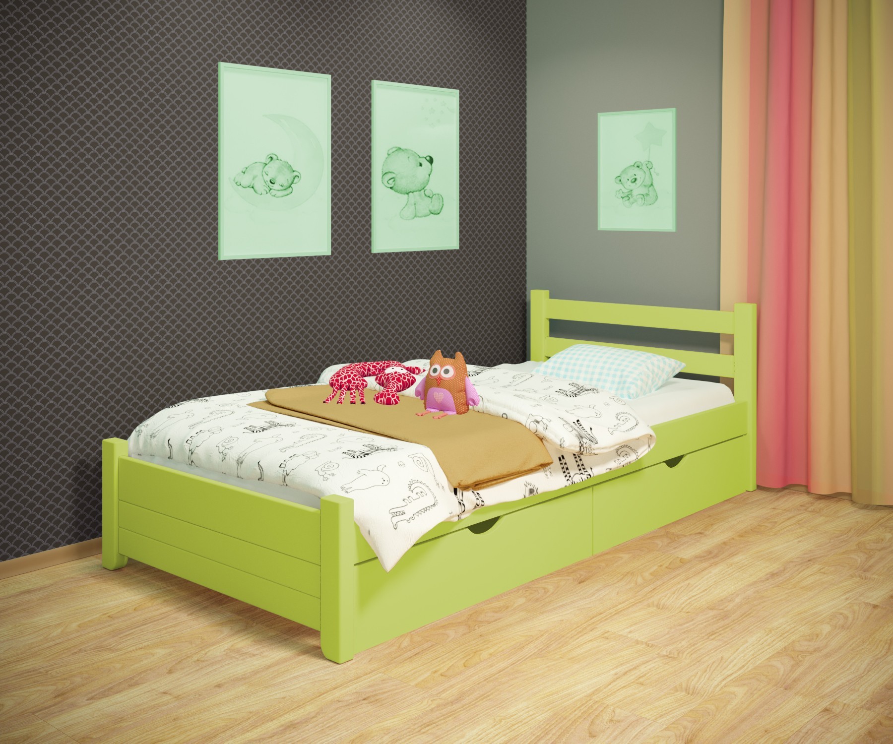 Кровать односпальная RainbowDream Маркус 70х140 см зеленый массив ольхи, с ящиками
Кровать односпальная RainbowDream Маркус 70х140 см зеленый массив ольхи, с ящиками