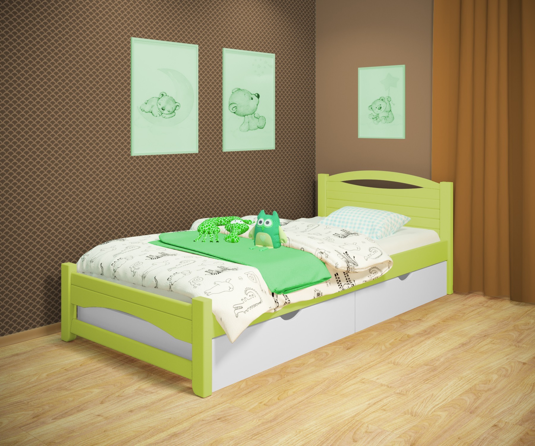 Кровать односпальная RainbowDream Анимона 80х160 см зеленый массив ольхи, с ящиками
Кровать односпальная RainbowDream Анимона 80х160 см зеленый массив ольхи, с ящиками
