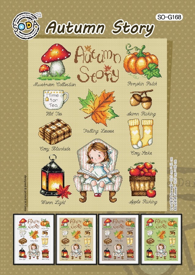 Набір для вишивання (Aida 14) ''Autumn Story//Осіння історія'' SODA Stitch SO-G168A
Набір для вишивання (Aida 14) ''Autumn Story//Осіння історія'' SODA Stitch SO-G168A