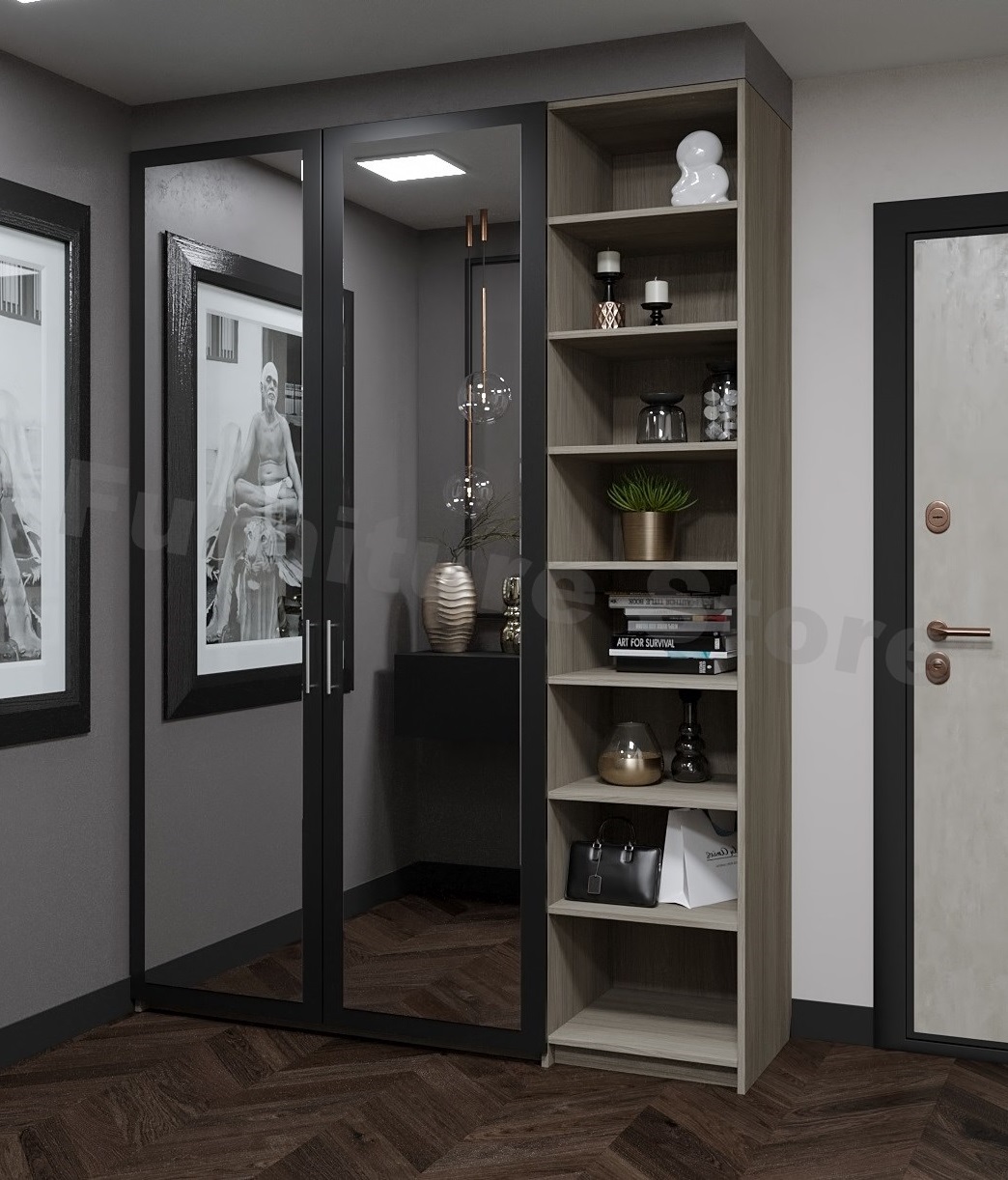 Шкаф распашной с зеркалом и открытыми полками MebelLoft 168х55х233 см Антрацит+Светлое дерево 2204-02
Шкаф распашной с зеркалом и открытыми полками MebelLoft 168х55х233 см Антрацит+Светлое дерево 2204-02