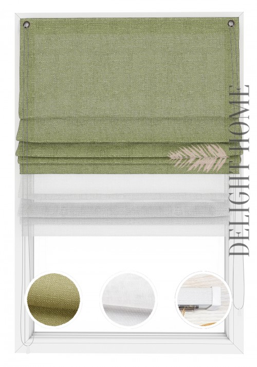 Двойная римская штора Twin I&H Рогожка Премиум Травяная Зеленая и Тюль Лён 160*170 см 
Двойная римская штора Twin I&H Рогожка Премиум Травяная Зеленая и Тюль Лён 160*170 см