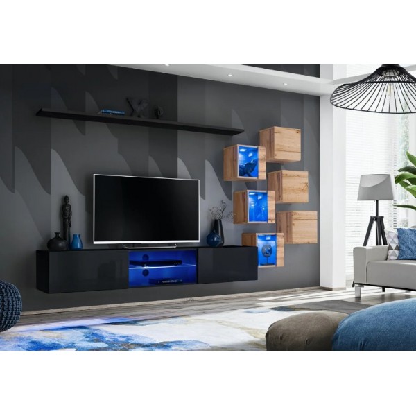 Гостиная стенка комплект из ламинированной ДСП и стекла Switch XXI ASM Meble Черный/Дуб Вотан
Гостиная стенка комплект из ламинированной ДСП и стекла Switch XXI ASM Meble Черный/Дуб Вотан