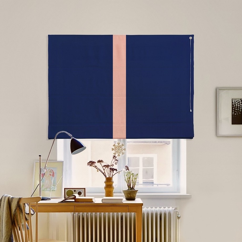 Римская штора с кантом по центру система Classic InHt Джуси велюр Синий/Пудра 170х160 см