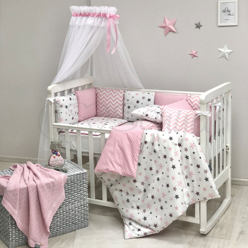 Постельный комплект в детскую кроватку с балдахином (7 пр.) Baby Design Stars розовый
Постельный комплект в детскую кроватку с балдахином (7 пр.) Baby Design Stars розовый