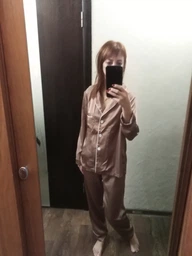 Піжама шовк Queen Collection Jesika бежевий S фото від покупців 3