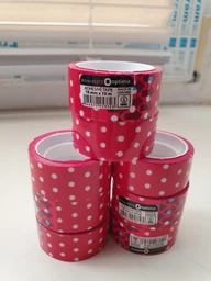 Клейкая канцелярская декоративная лента Optima Dots 18 мм x 10 м Желтая 8 шт (O45373)