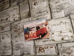 Деревянный постер Wood Posters "Volkswagen. Красный Фольксваген Т1 на дороге" (A4 формат, фанера) (pvm0064)