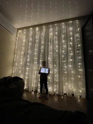 Светодиодная гирлянда штора занавес "Роса" 3*3метра 300LED USB WW теплый белый фото от покупателей 10
