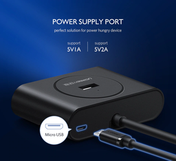 USB-хаб (розгалужувач/концентратор) на 4 порти UGREEN CR113 USB 3.0 HUB 1m Black (20291)