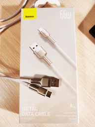Кабель швидкого заряджання USB-Type-C Baseus Cafule Metal 66W Fast Charging (6A) White 2m, білий (CAKF000202) фото від покупців 8