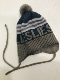 Детская зимняя шапка вязаная на завязках с помпоном для мальчика ESLI E 17С-9СП 48-50 Темно-серая (4810226230626)