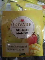 Чай зелений китайський дрібнолистовий Lovare Golden Mango з пелюстками квітів та натуральним ароматом манго 50 пакетиків в індивідуальних конвертах (4820198877644)