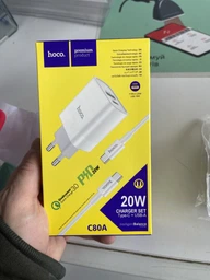 Зарядний пристрій HOCO C80A | 1USB/1Type-C, QC/PD, 20W, 3A| адаптер із Type-C кабелем 1м. та швидкою зарядкою White (C80A)