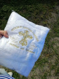 Крижма махровая полотенце, З любов'ю від хрещеної, 70х140 золото фото от покупателей 10