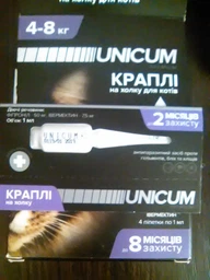 Капли Unicum Premium + от блох, клещей и гельминтов на холку для кошек 4-8 кг (UN-030) (4820150202491) фото от покупателей 5