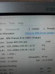 Процессор AMD Phenom II X6 1055T 2.8-3.3 GHz (HDT55TWFK6DGR) 95W AM3 Б/У